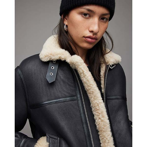 Allsaints Australia Womens Lorel Flying Shearling Jacket Black AU52-376